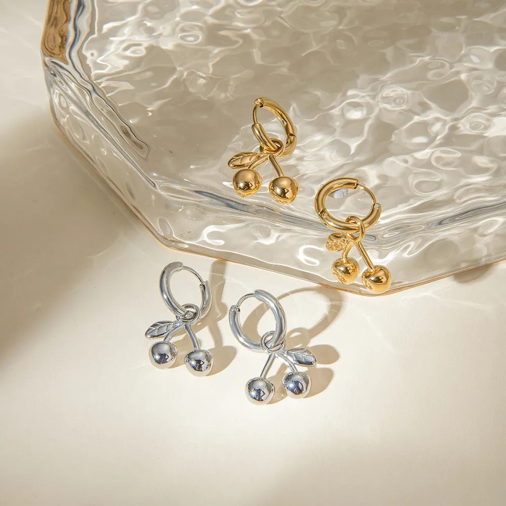 Stainless Steel Cherry Drop Earrings - Korvel