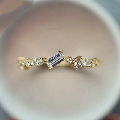 925 Sterling Silver Geometric Rectangle Clear Zircon Ring