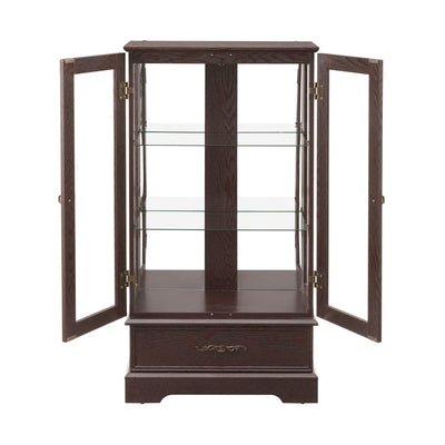 Elegant Cherry Curio Display Cabinet with Adjustable Glass Shelves