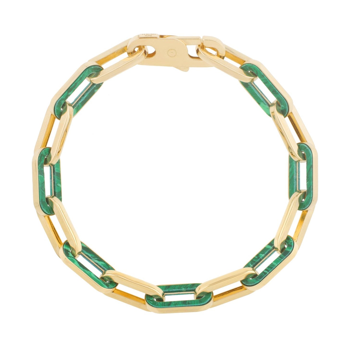 Bracelet en lien de gemmes en malachite et or jaune 14 carats