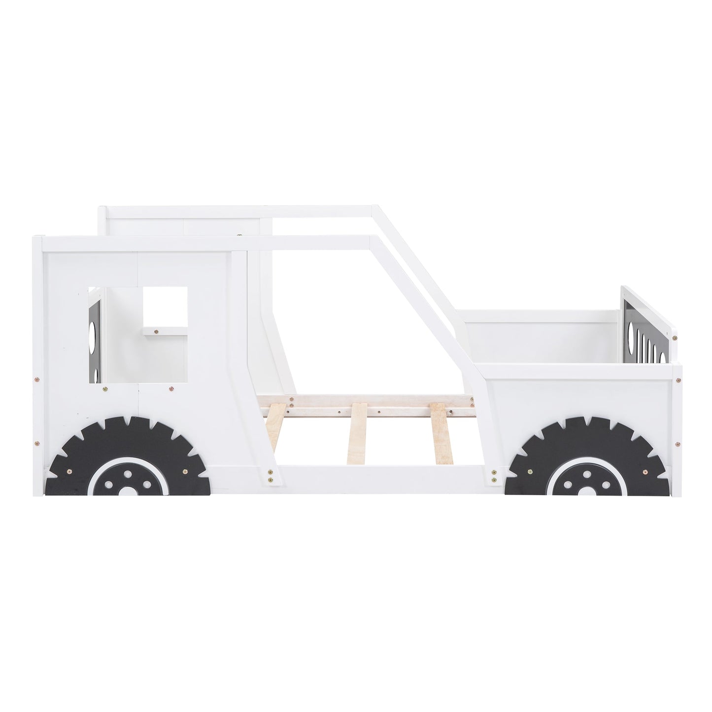 Twin Size Classic Car-Shaped Platform Bed with Wheels - White