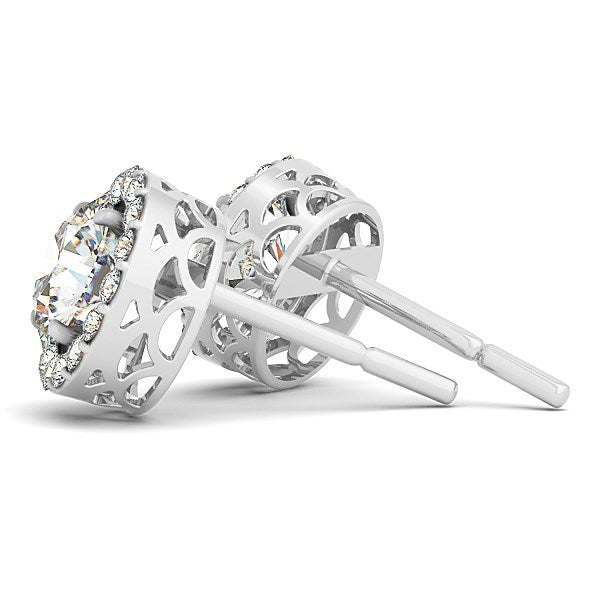Pendientes de diamantes halo de oro blanco de 14k con cuatro garras