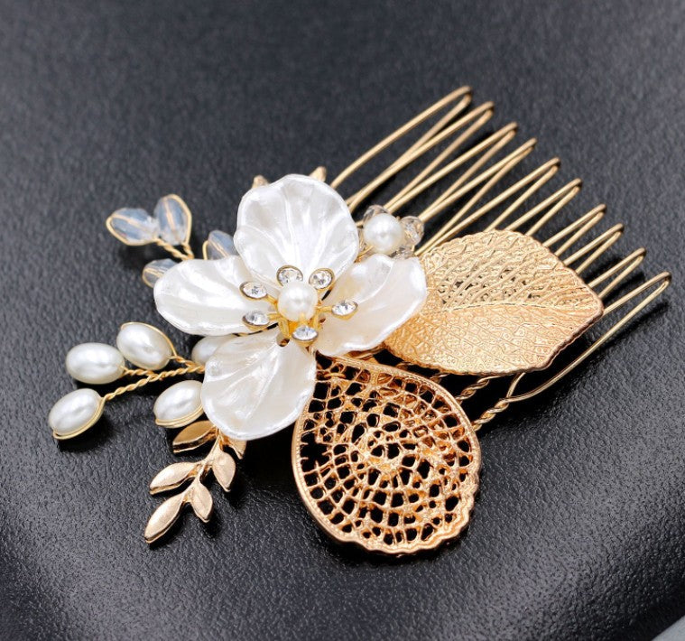 Golden leaf hair comb bridal headdress insert comb jewelry - Korvel