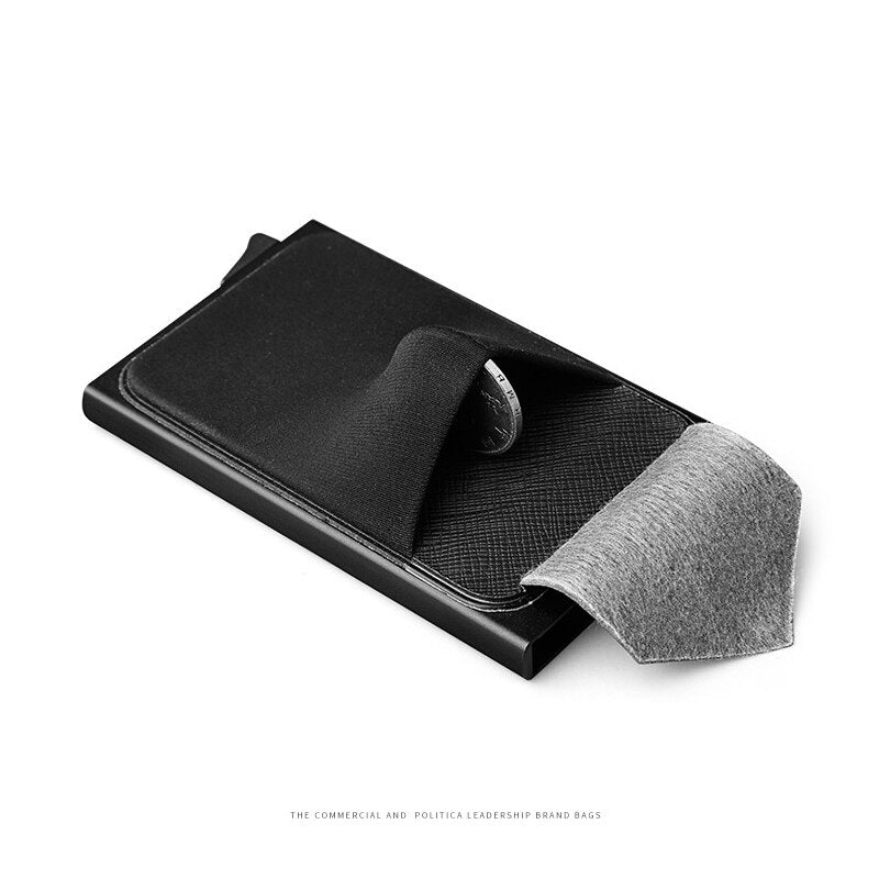Business Men Credit Card Wallet Aluminum Cash ID Card Holder Case Blocking Slim Metal Wallet Coin Purse Black - Korvel