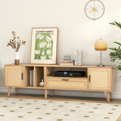 Vine TV stand with 2 cabinets and 2 open shelves, suitable for TVs under 80 inches, with solid wood legs for TV cabinets - Korvel