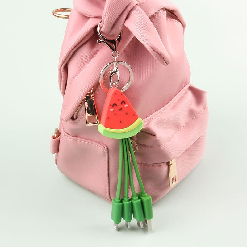 Summer cartoon charging cable refreshing fruit watermelon smiling face keychain data cable creative mobile fast charging cable - Korvel