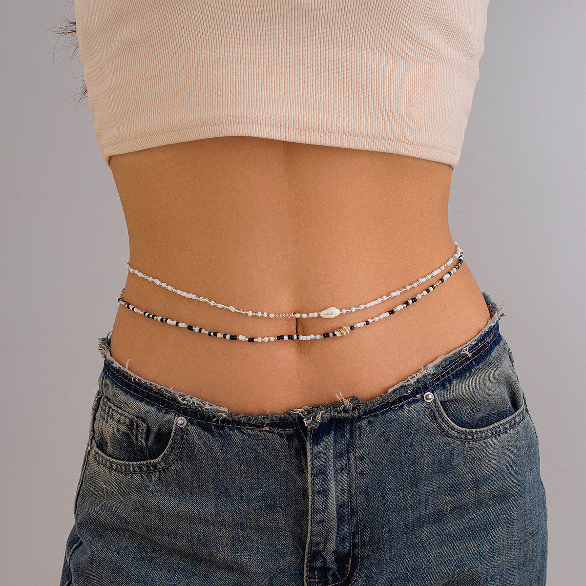 Ethnic Style Double-Layer Rice Bead Waist Chain