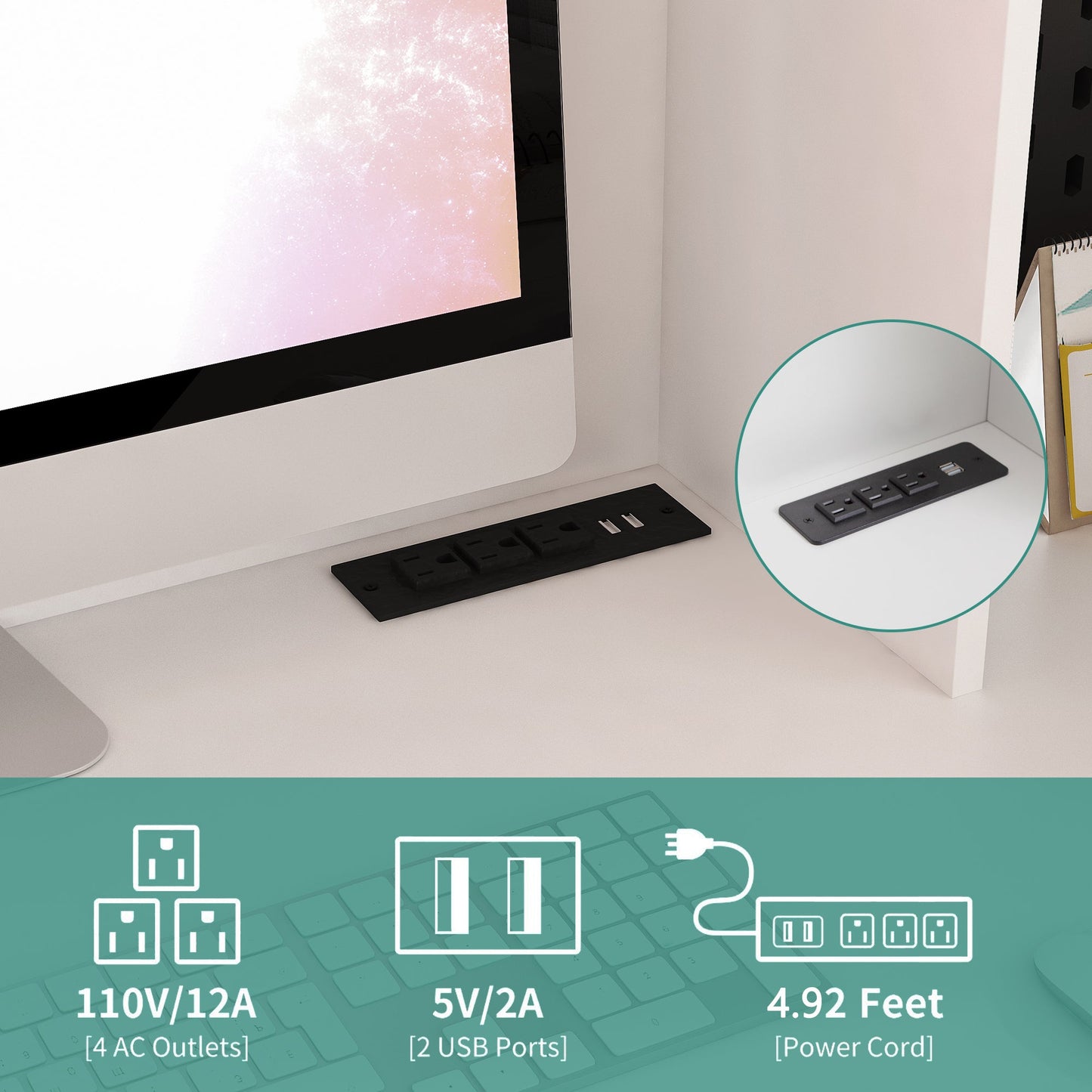 Corner gaming computer desk with socket, drawers, bookshelf and writing desk, modern L-shaped learning desk with storage space - Korvel