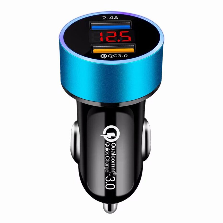 Cargador de coche USB dual QC3.0 con pantalla LCD