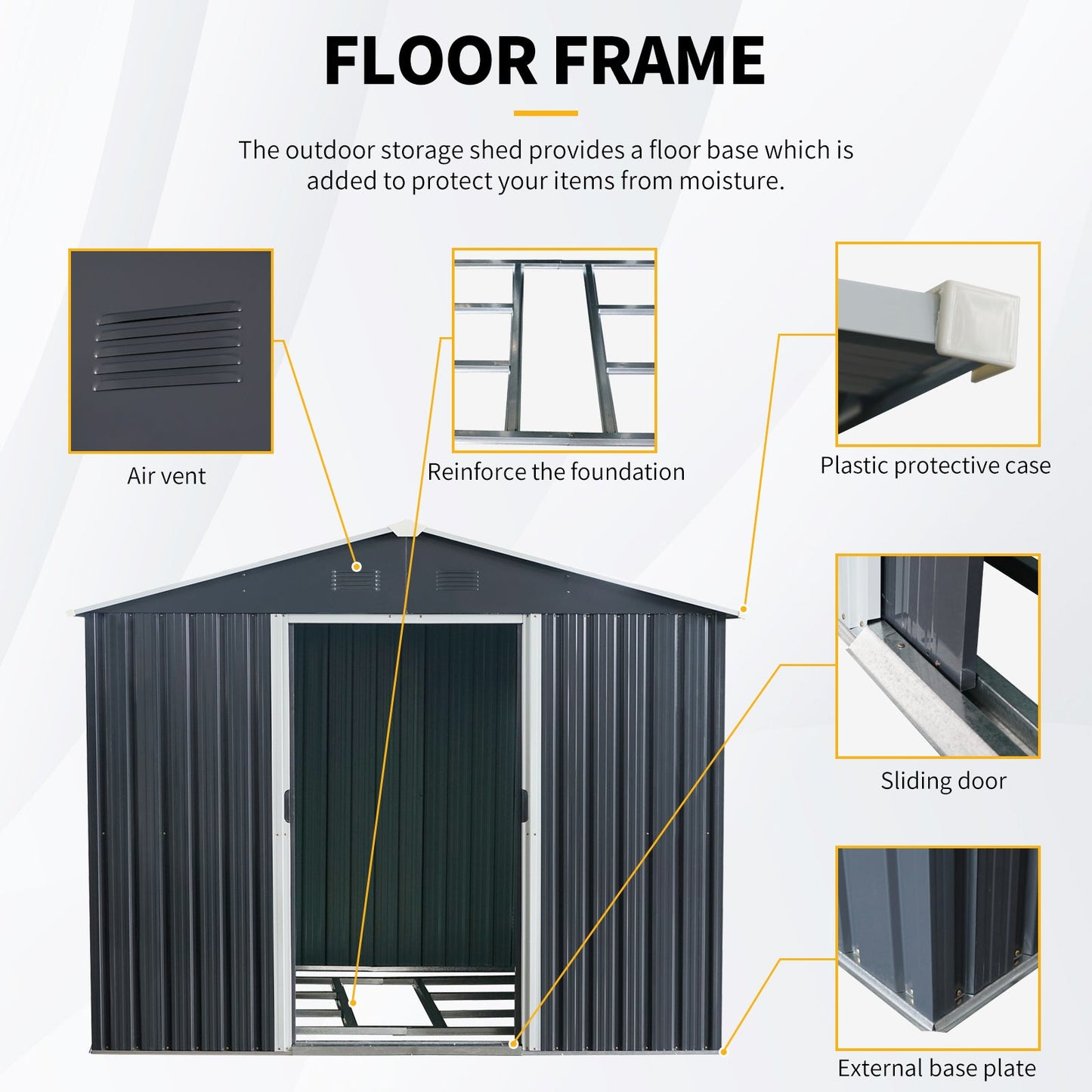 8ft x 6ft Outdoor Metal Storage Shed with Floor Base Black - Korvel