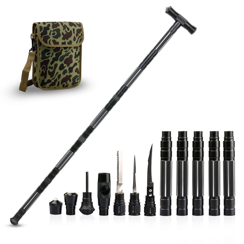 Climbing Stick Multi-Function Sickle Harpoon T-Shaped Four Section Stick Six Section Stick With Knife Tool Vehicle Outdoor Supplies - Korvel