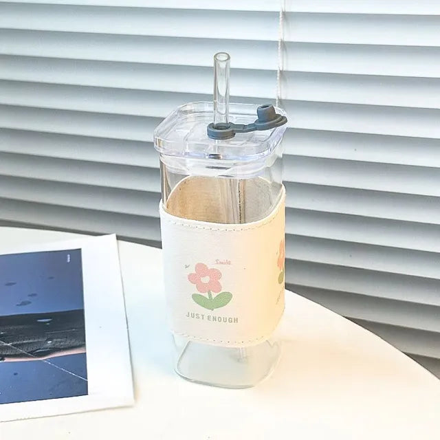 Elegant Heat-Resistant Glass Water Tumbler with Lid