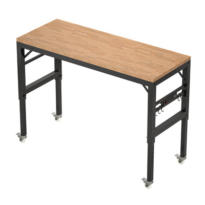 60 inch adjustable garage workbench, rubber wood heavy-duty workstation with power socket and wheels, 2000 pound load capacity - Korvel