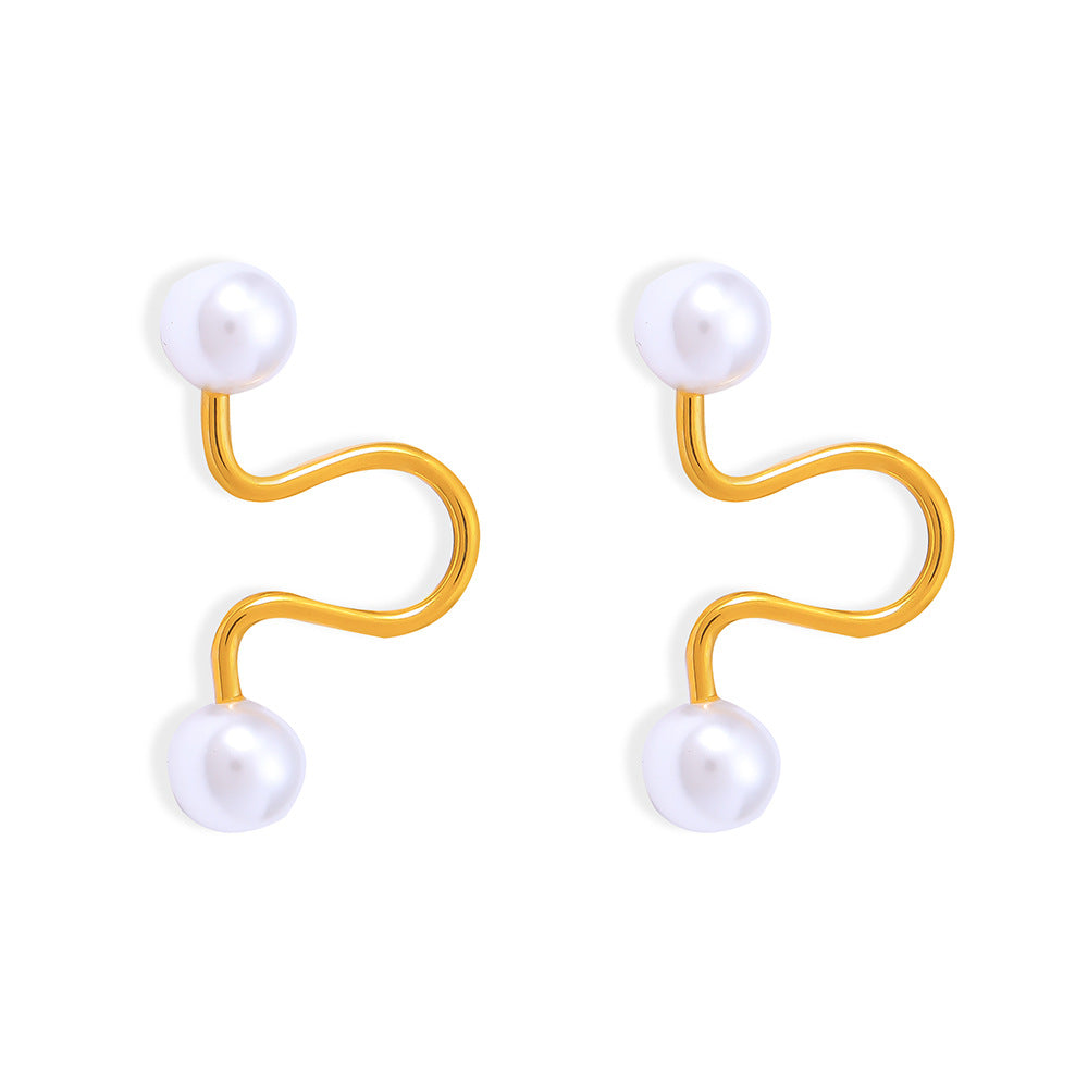 Titanium Steel Imitation Pearl Cuff Earrings