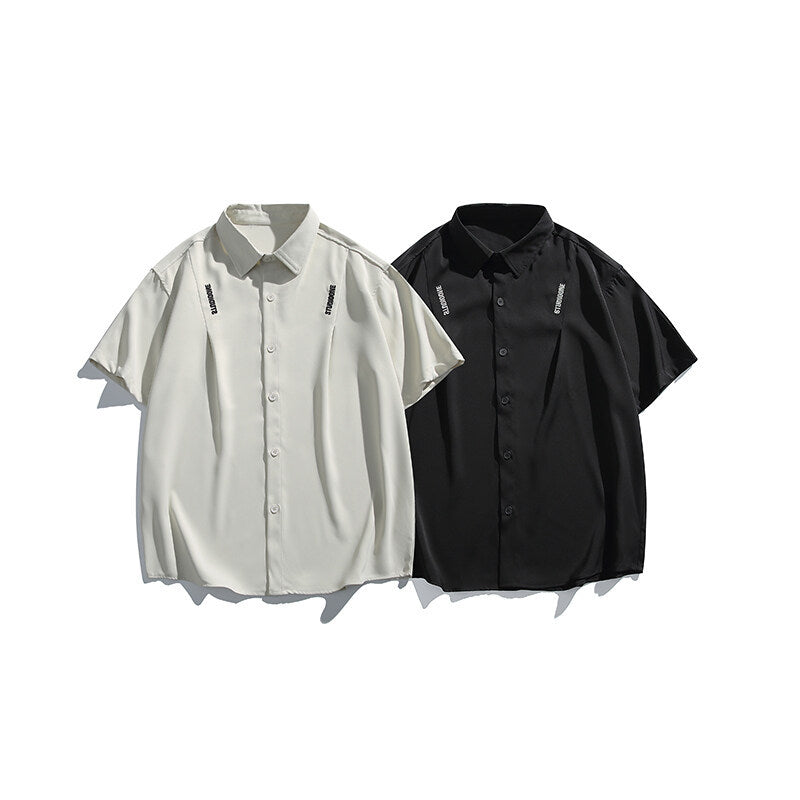 Letter embroidery loose casual short sleeved shirt for men - Korvel