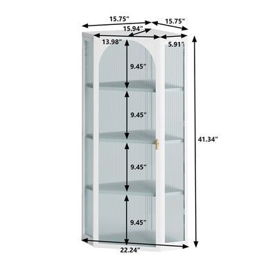 Glass Door Wall Mounted Corner Cabinet with Featuring Four-tier Storage White - Korvel