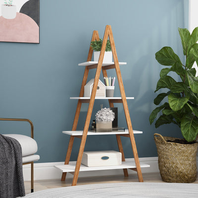 Solid bamboo wood oxford “A”frame ladder display bookshelf - Korvel