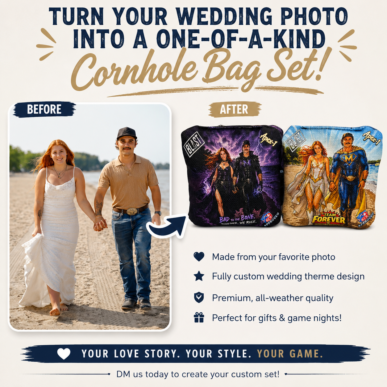 Tableros de cornhole con fecha de boda grabada personalizada y monograma