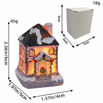 Illuminated Resin Holiday Cabins - Colorful Tabletop Ornaments