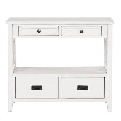 36'' Farmhouse Pine Wood Console Table Entry Sofa Table with 4 Drawers & 1 Storage Shelf (Antique White) - Korvel