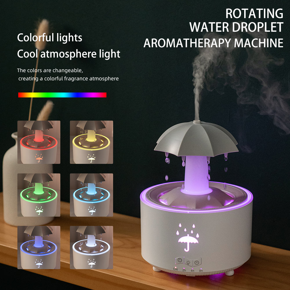Rotating umbrella water droplet humidifier household heavy fog desktop rainbow lights remote control aromatherapy machine - Korvel
