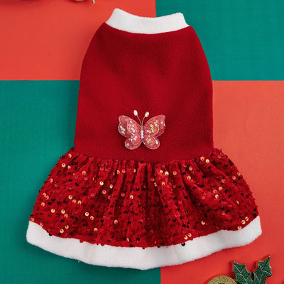 Autumn and Winter New Pet Plush Clothes Christmas Dog Dress Small Dog Teddy Dress Cat Clothes - Korvel