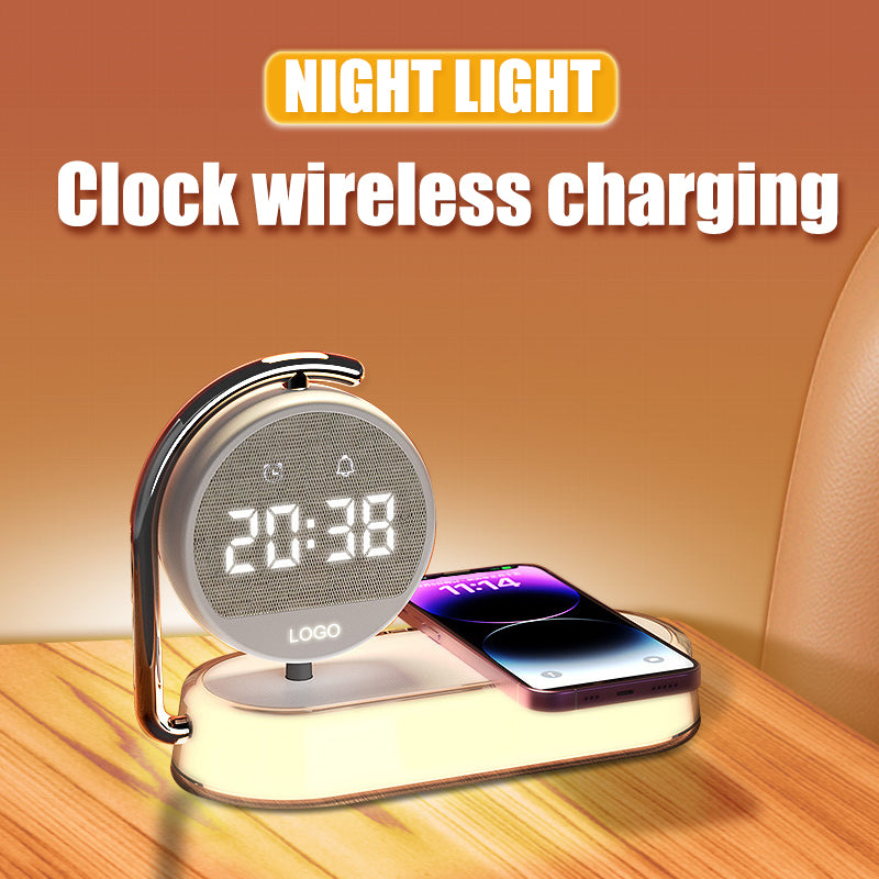Multi functional clock, wireless charging, clock alarm, mobile phone, wireless charging, small night light, three in one - Korvel