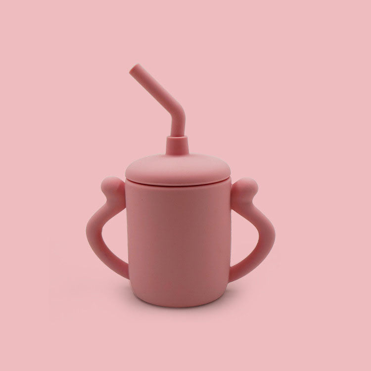 Children's Silicone Water Cup With Straw Silicone Anti-Drop Water Cup Leak-Proof Binaural Training Learning Drinking Cup - Korvel
