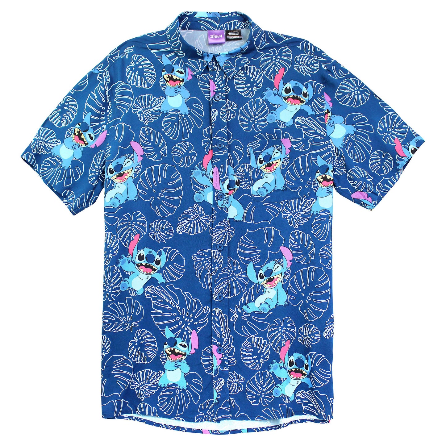 Men's Disney Stitch Plants Repeat Button Up Shirt