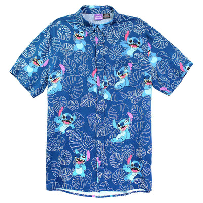 Men's Disney Stitch Plants Repeat Button Up Shirt