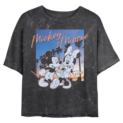 Junior's Disney Sunset Palm Trees Mickey and Minnie Crop Top