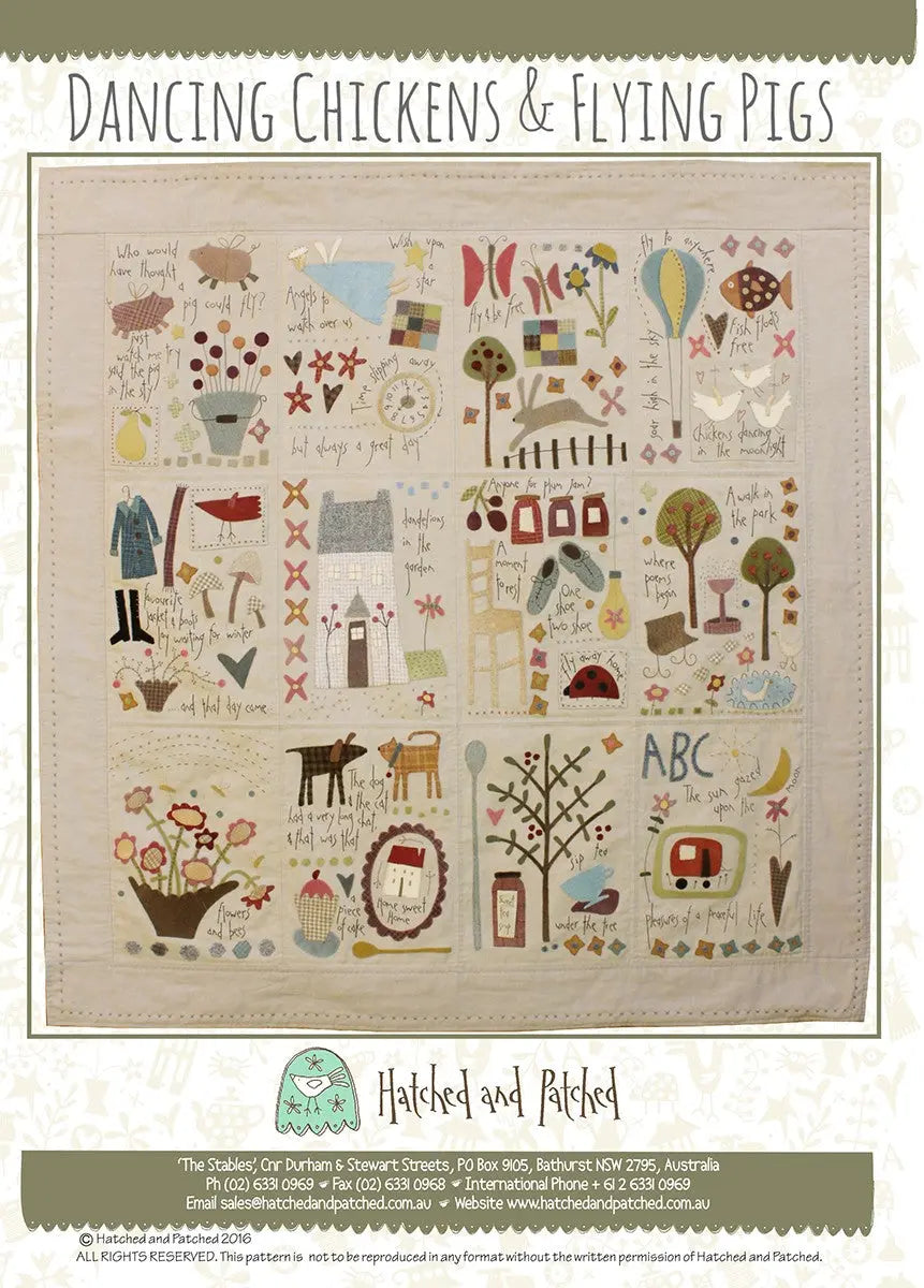 Patron de Quilt des Poules Dansantes et des Cochons Volants