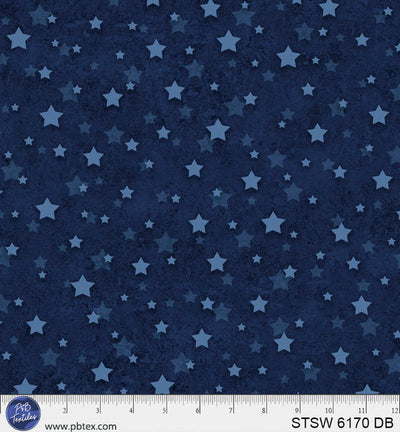 Tela de algodón de fondo ancho con estrellas azules oscuras de 108" por yarda