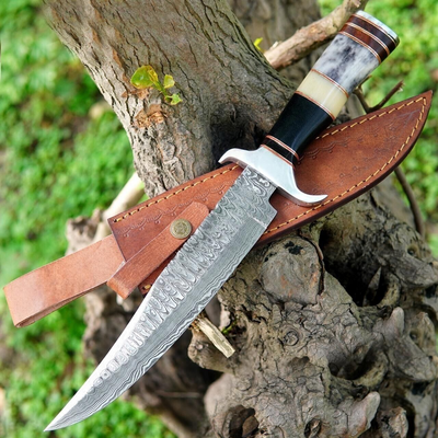 Exquisite 16-Inch Damascus Bowie Knife - A Masterful Creation - Korvel