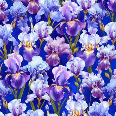 Tissu en coton à motifs d'iris violet profond - 43"/44" par yard