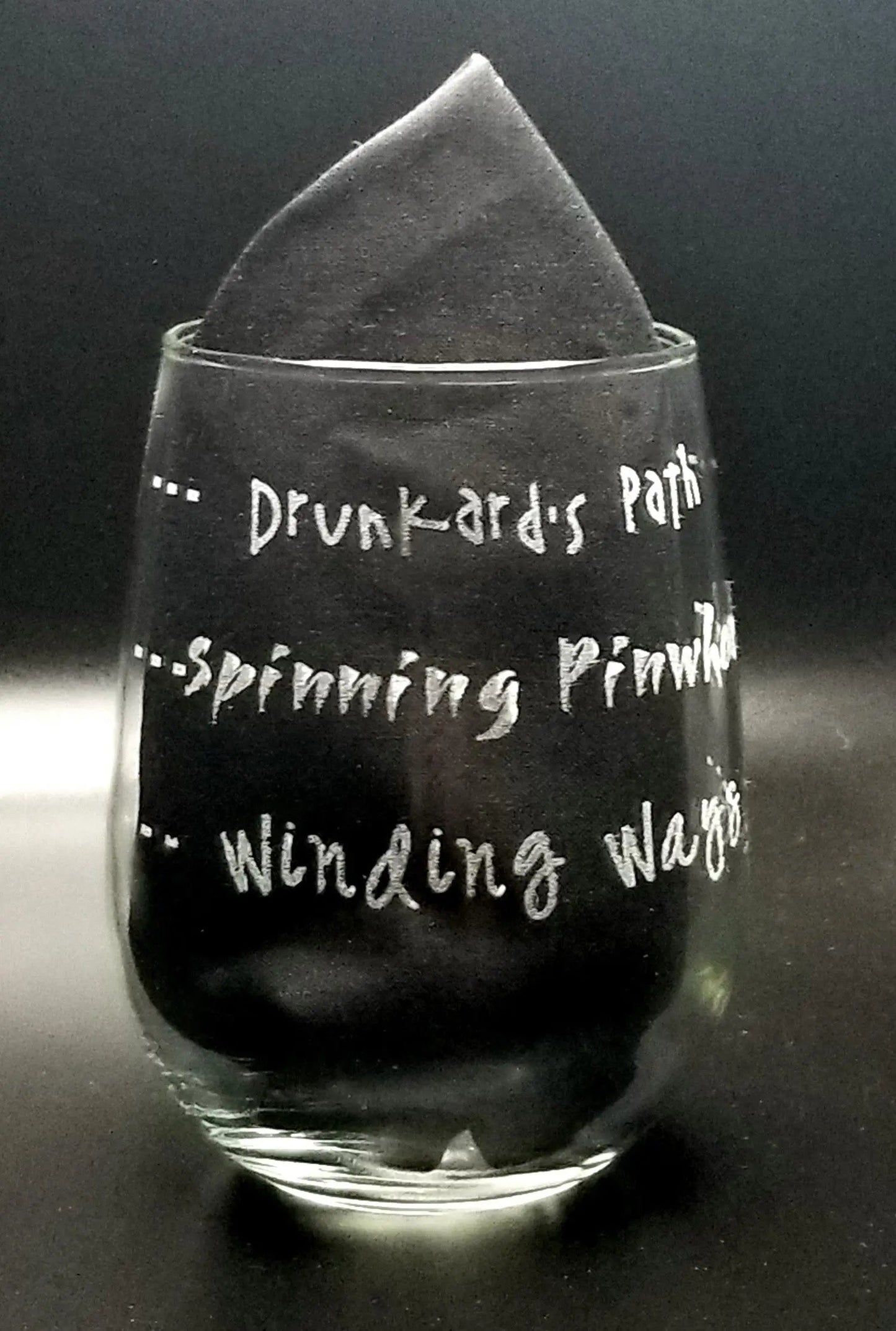 Drunkard's Path Stemless Wine Glass - Engraved Elegance