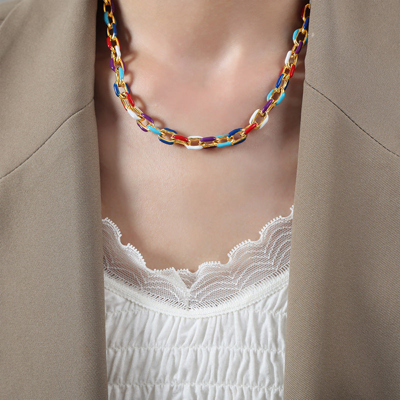 Niche Dripping Oil Titanium Steel Necklace for Women