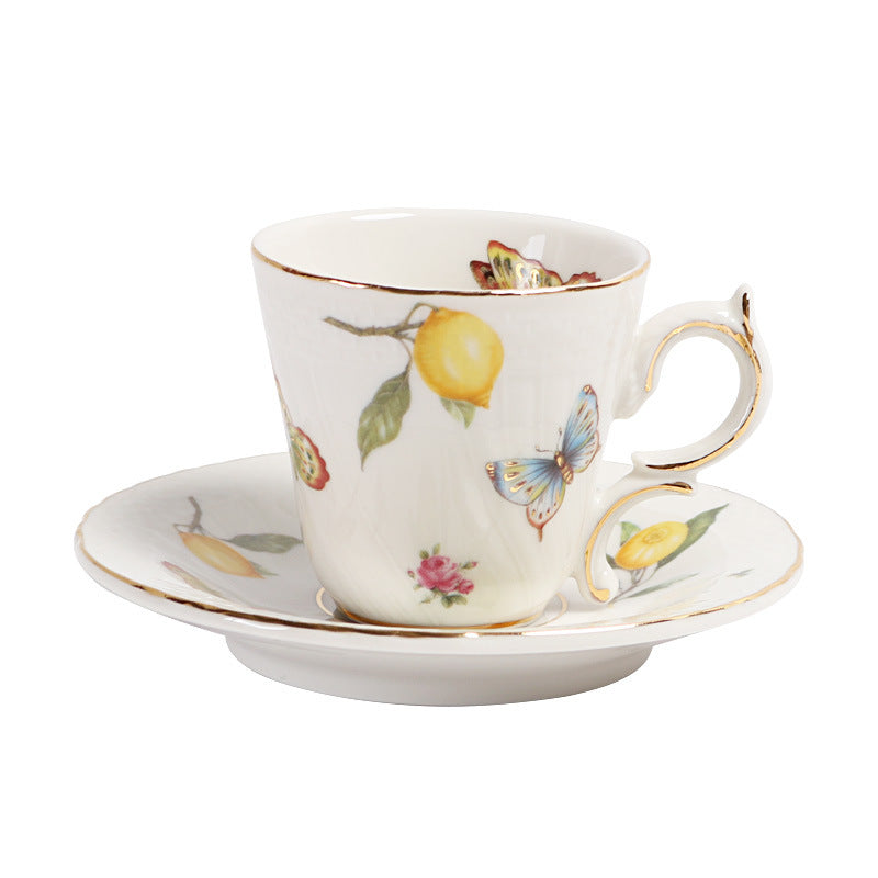 European - style Elegant Lemon Espresso Cups Set: Includes Tea Cups, Saucers, Ceramic Mugs, and a Dessert Plate - Korvel