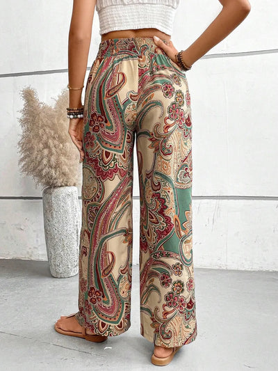 Printed Wide Leg Pants - Korvel