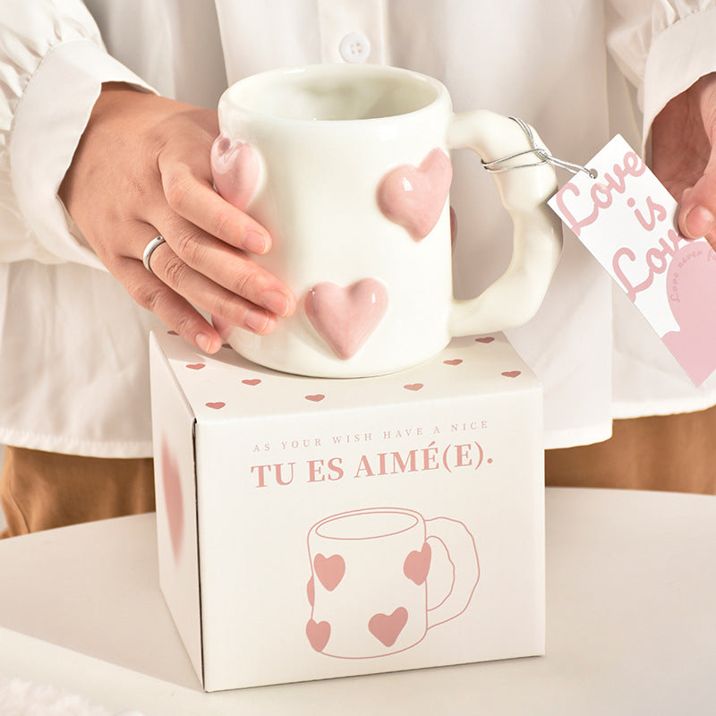 Peach Heart Ceramic Mug - Elegant Pink Design