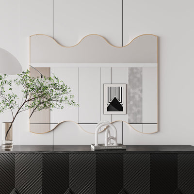 Wall Mirror 30x35 Inch Black Rectangular Mirror with 2 Wavy Sides Metal Framed Mirror Vanity Mirror Dressing Mirror - Korvel