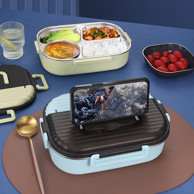 Microwaveable portable 304 stainless steel heat preservation rectangular lunch box fresh lunch box - Korvel