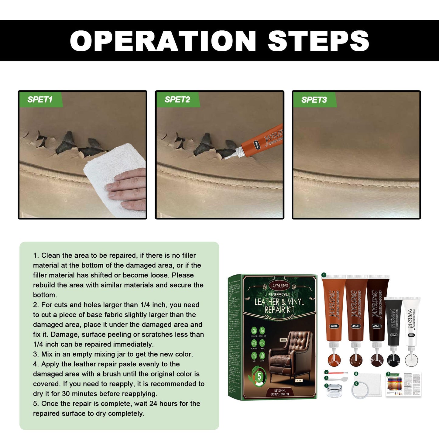 Premium Leather Restoration Kit for Furniture & Upholstery