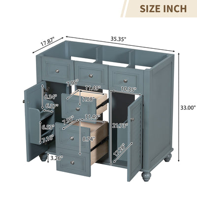 36 "No sink, with 2 drawers and soft closing door, independent makeup rack, bathroom cabinet, blue (excluding sink) - Korvel