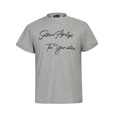 Handwritten English Letter Print Short Sleeve T-Shirt Men's Slim Fit Regular Shoulder Casual Round Neck Half Sleeve Top INS Trendy Tee - Korvel