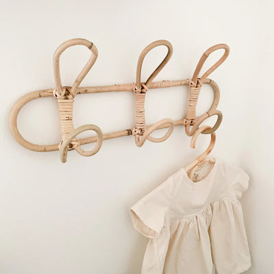 Kids Room Decor Hanger Rattan Wall Hooks Kids Garments Organizer Rack Clothes Hat Hanging Hook Rattan Hanger - Korvel