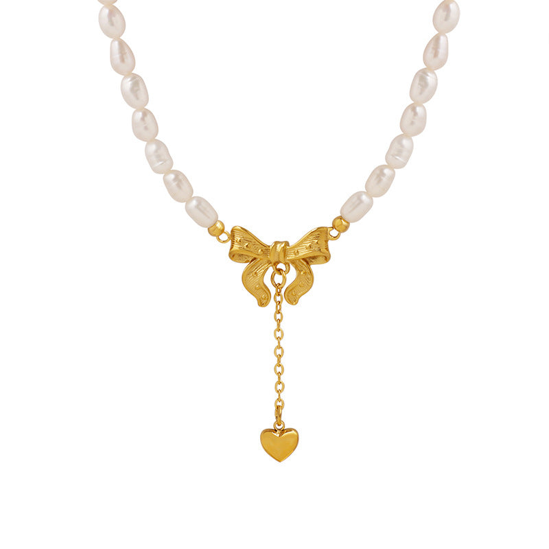 Collar de Corazón de Perla de Agua Dulce de Acero de Titanio