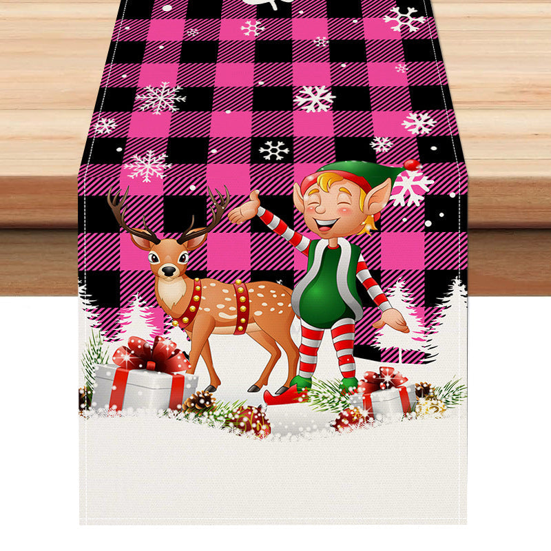 Christmas table flag holiday party restaurant decoration tablecloth linen checkered printed dining table tablecloth mat - Korvel