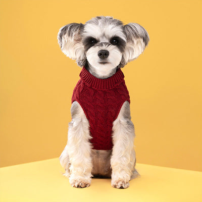 Autumn and winter pet dog cat warm solid color classic Fried Dough Twists sweater thickened turtleneck sweater - Korvel