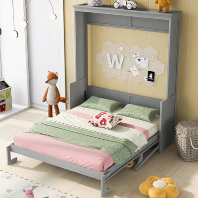 Queen Size Murphy Bed with a Shelf, Gray - Korvel